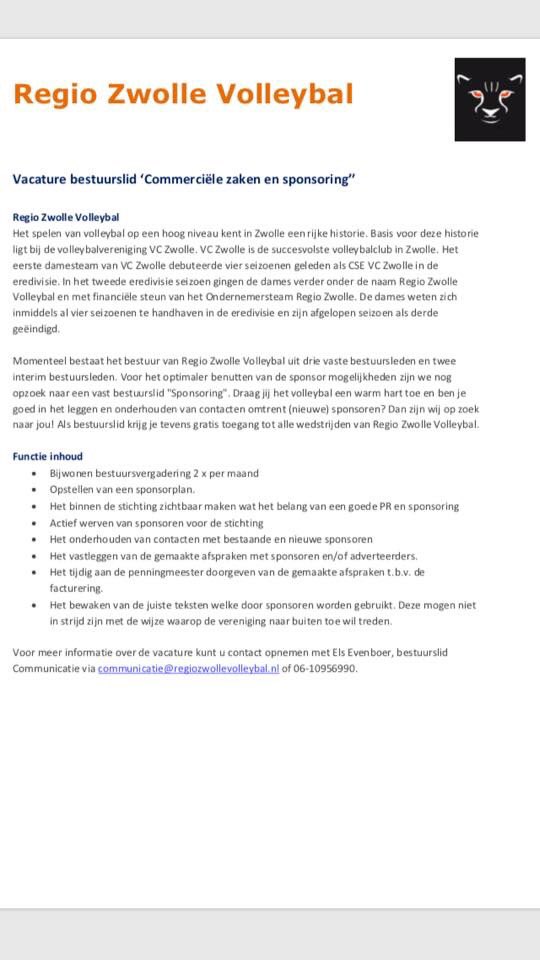 Wij zijn op zoek! #regiozwolle #regiozwollevolleybal #vacature #sport #topvolleybal #eredivisievolleybal #zwolle