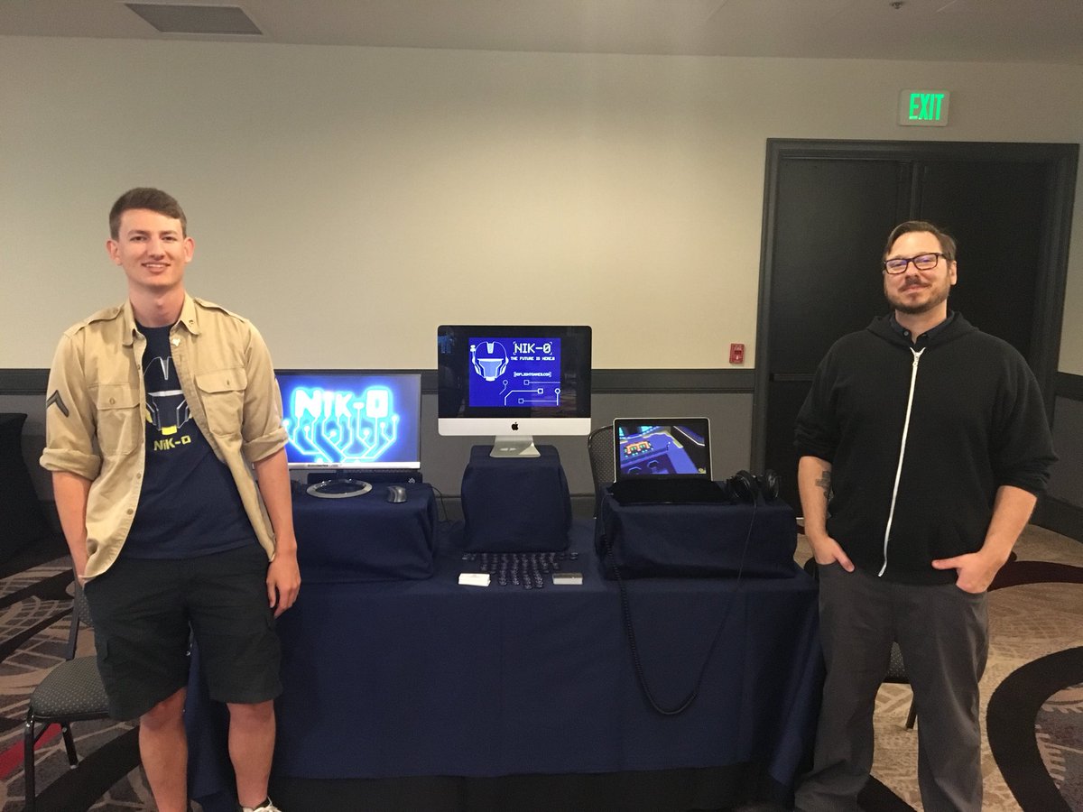 DennisBestafka's tweet photo. The calm before the storm at @sixatpax, with @GoFlightGames & @BWsalbin, all set up to show off #NiK0. Pretty much non-stop #GameTesters all day. Thanks for all the great feedback everyone! #SIX2018 @SEAGameAudio @SeattleIndies #IndieDev https://t.co/VzftUaPlVj