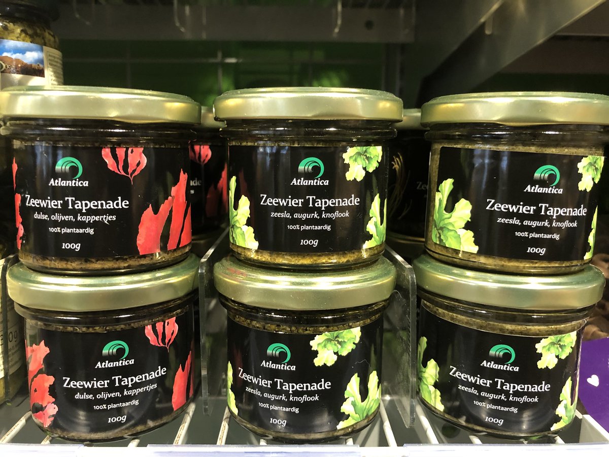 New, an extension design by studio Katja Gruijters of Atlantica’s seaweed productline witth natural conserved tapenade in glas, spotted today at supermarket EkoPlaza!