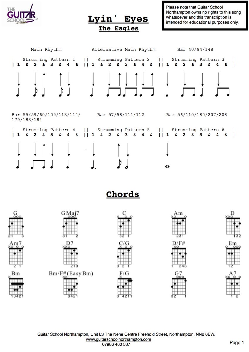 GSN_07986460537's tweet photo. Here's a nice and easy strum along to start the week with, 'Lyin' Eyes' The Eagles. Some straight forward rhythms and chords. As usual, if you get stuck, feel free to contact us or give us a call to book in for a free half hour starter lesson. PDF's available. Have fun! https://t.co/wIk1vMOkpt