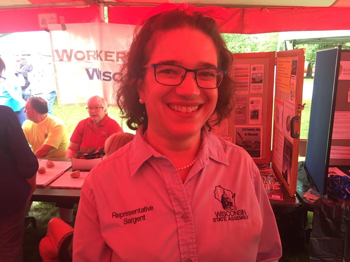 State @RepSargent — a great Wisconsin Progressive — paid homage to Rosie the Riveter at #LaborFest2018 in Madison. Melissa Sargent was a #WisconsinUprising protester against Scott Walker’s anti-labor agenda who got elected to the legislature in order that take it on directly.