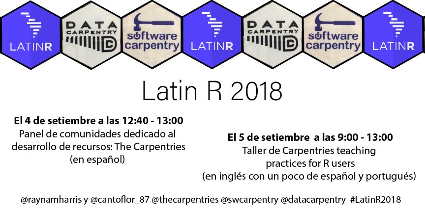 Vení a aprender más de <a href="/thecarpentries/">The Carpentries (at @thecarpentries@hachyderm.io)</a>, una comunidad dedicada al desarrollo de recursos para enseñar a programar y analizar datos. #LatinR2018 <a href="/cantoflor_87/">Florencia</a> #rstats <a href="/datacarpentry/">Data Carpentry</a> <a href="/swcarpentry/">Software Carpentry</a>