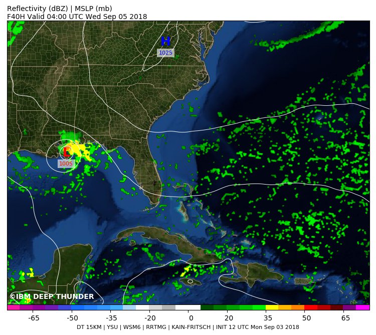 TonyPannWBAL's tweet photo. The new Deep Thunder model's first chance at forecasting a Tropical Storm this season...it did well last year. Has Gordon making landfall near the mouth of the Mississippi River early Wednesday Morning. #Gordon #DeepThunder https://t.co/1ehSsvURb0