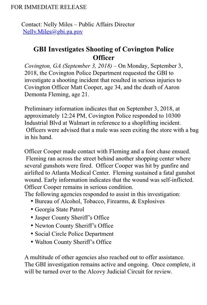 GBI_GA's tweet photo. #Media advisory: #GBI Investigates Shooting of Covington Police Officer
https://t.co/4Rtk7QuDFt https://t.co/QPPde1BKaq