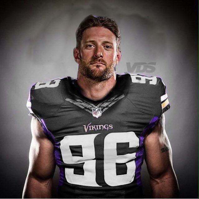 JohnnyHab's tweet photo. Made a new Brian Robison themed matte Black and purple alternate Vikings helmet. Thank you @Brian_Robison for 12 great years in #Minnesota. Maybe I can get this signed by you. #skol https://t.co/1AKLRynmS7