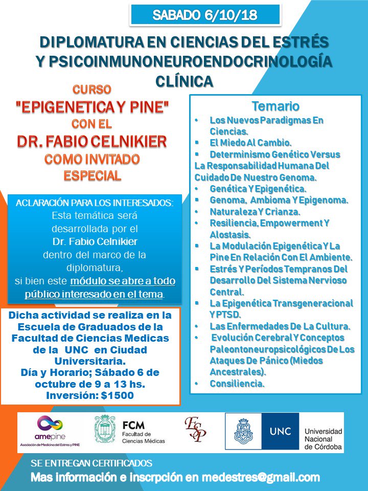 amepinecba's tweet photo. el sábado 6 de octubre, de 9 a 13 horas se brindara un curso de Epigenetica y PINE, El mismo será brindado por el Doctor Fabio Celnikier @fabiocelnikier https://t.co/EAyeZR4dy4