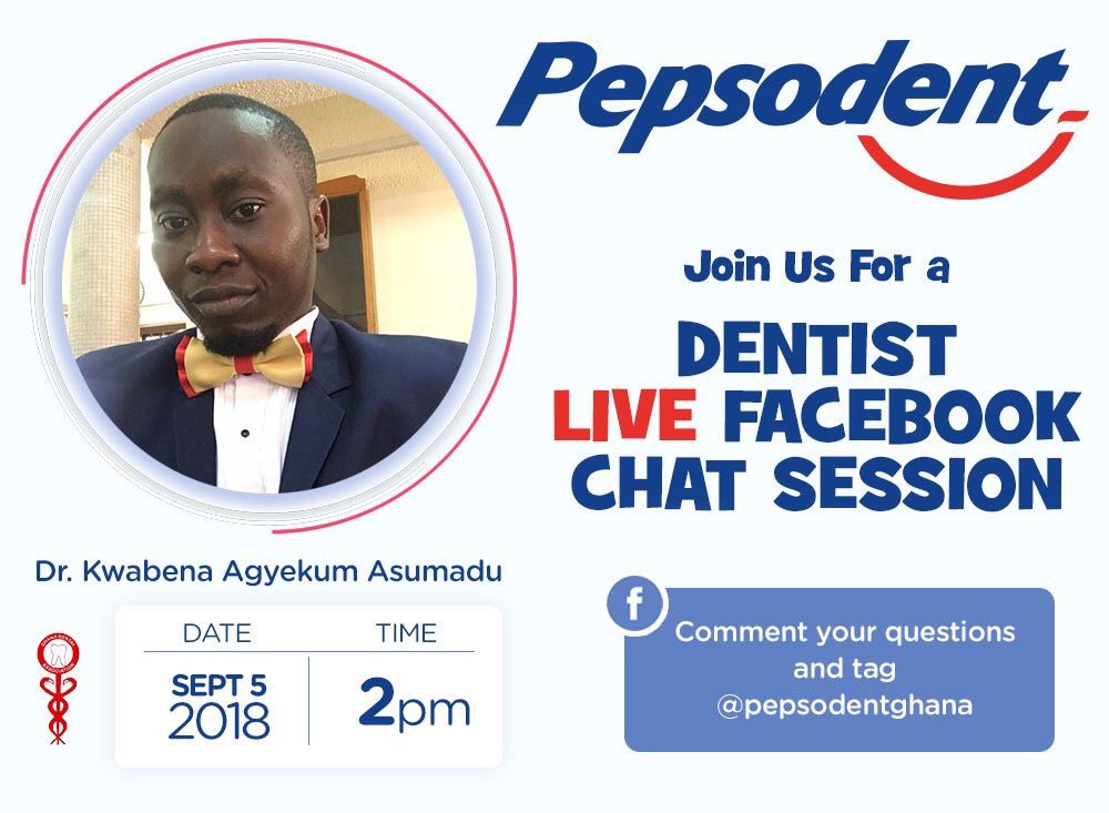 oluwa_montana's tweet image. Get ready to talk to an expert about it. Share your worries in our LIVE question and answer session with the dentist on Wednesday, September 5th 2018.  
#PepSensitiveRepairs