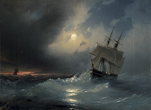 The Iranian president is talking about the NFL, so I counter with Aivazovski's"Ships in Churning Sea by Moonlight"