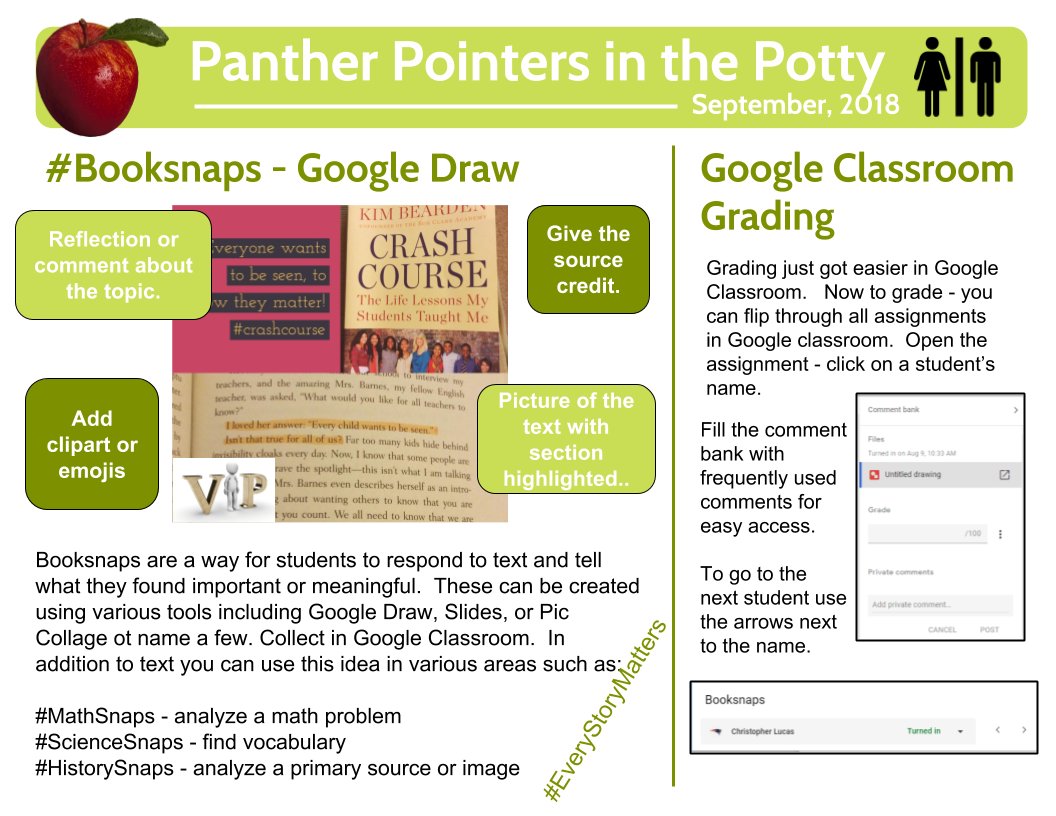 robinrenee's tweet photo. New month - new #pottypd focused on #booksnaps and #GoogleClassroom for @RidgeviewMS #4ocf #rrisdtech #mathsnaps #historysnaps #sciencesnaps https://t.co/bEj5VGBSQM