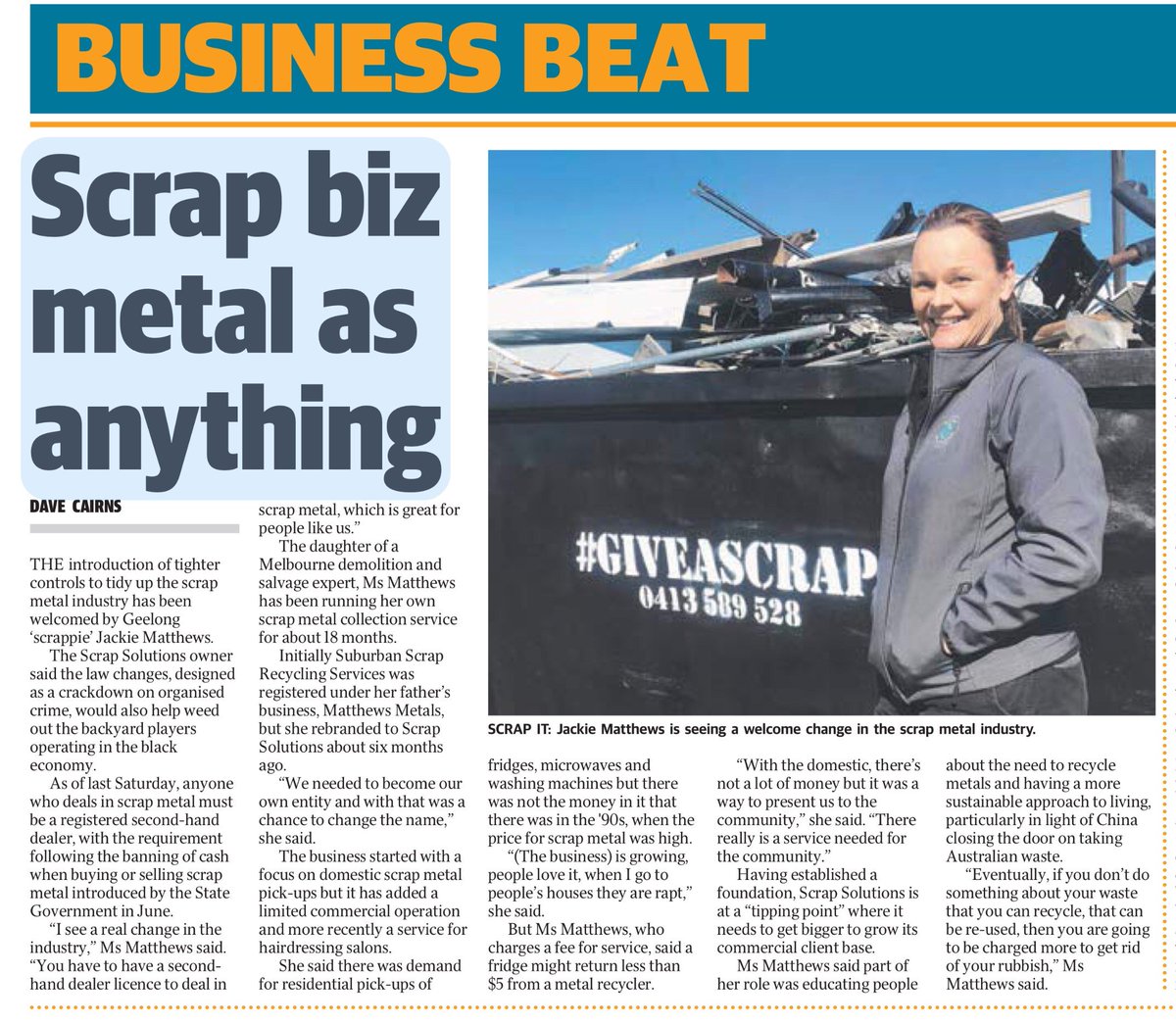GeelongChamber's tweet image. Did you catch Geelong Chamber Member #ScrapSolutions in the @geelongaddy yesterday? #geelongbizsays