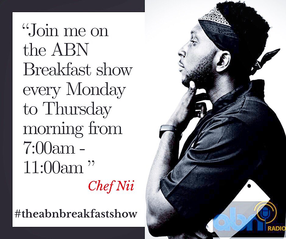 Join me every Monday to FrIdAy from 9:00am to 11:00am with my Co Hosts @ShaShaSaysHey and @zeenawbu as we take you through your mornings!!! #chefnii #abnradiouk #abnbreakfastshow #abnbfastshow #radio #london