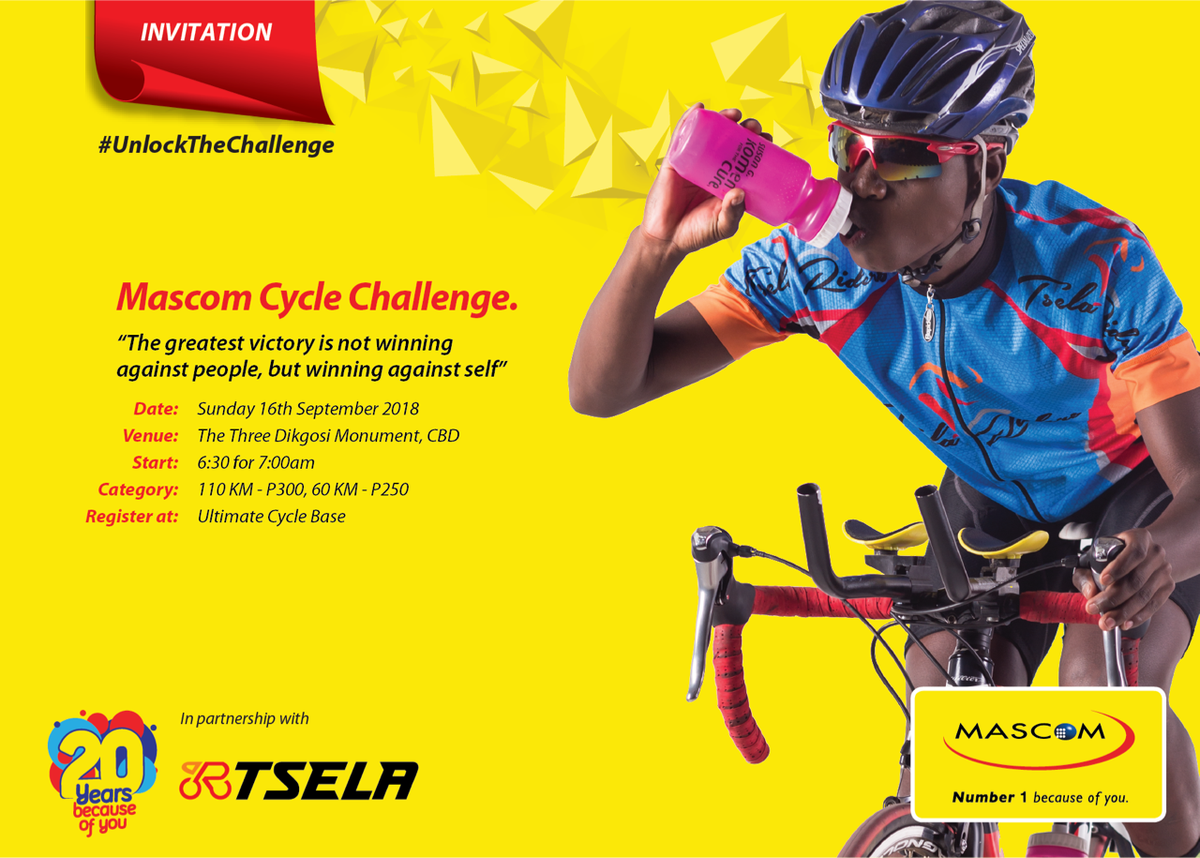 MascomWireless's tweet photo. "The greatest victory is not winning against people, but winning against self." Register today and get ready to #UnlockTheChallenge. #MascomCycleChallenge https://t.co/RrErym2GZa