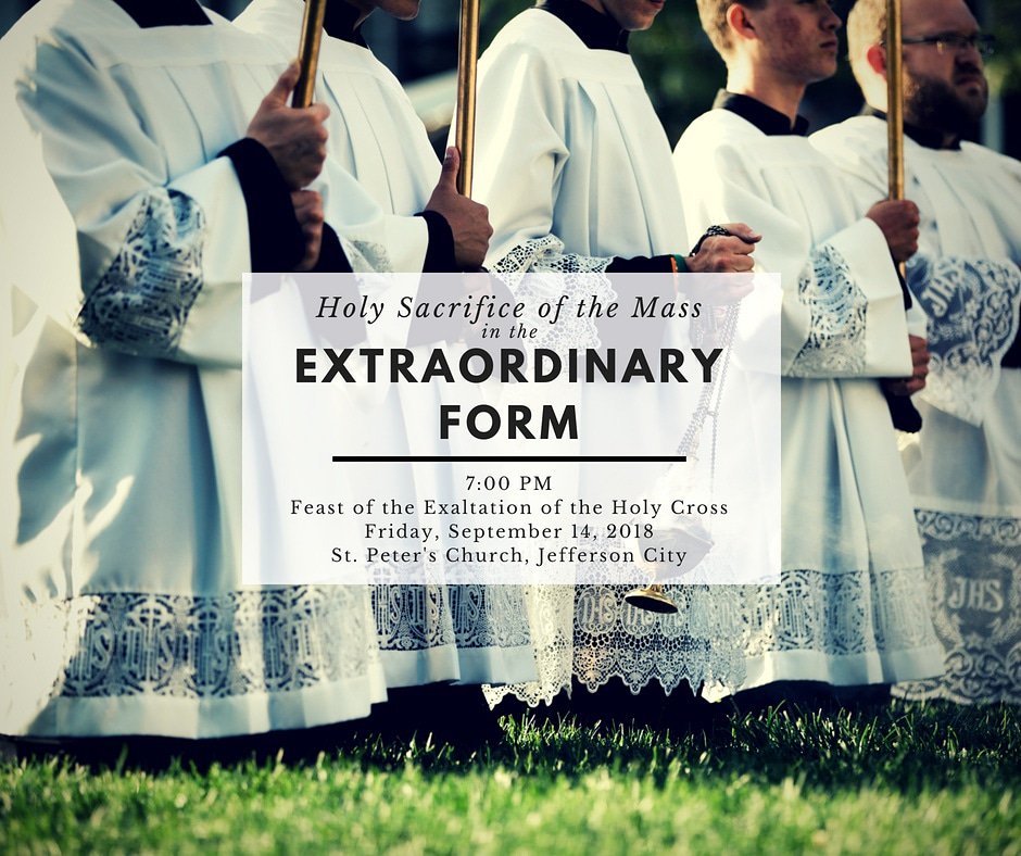 JP2ya's tweet photo. Join people from across  @DioJeffCity for Holy Mass in the Extraordinary Form on Sept. 14th! See the Catholic Missourian or the Facebook event for more details. #Catholic #ExtraordinaryForm #LatinMass https://t.co/gRKzxM8rDN