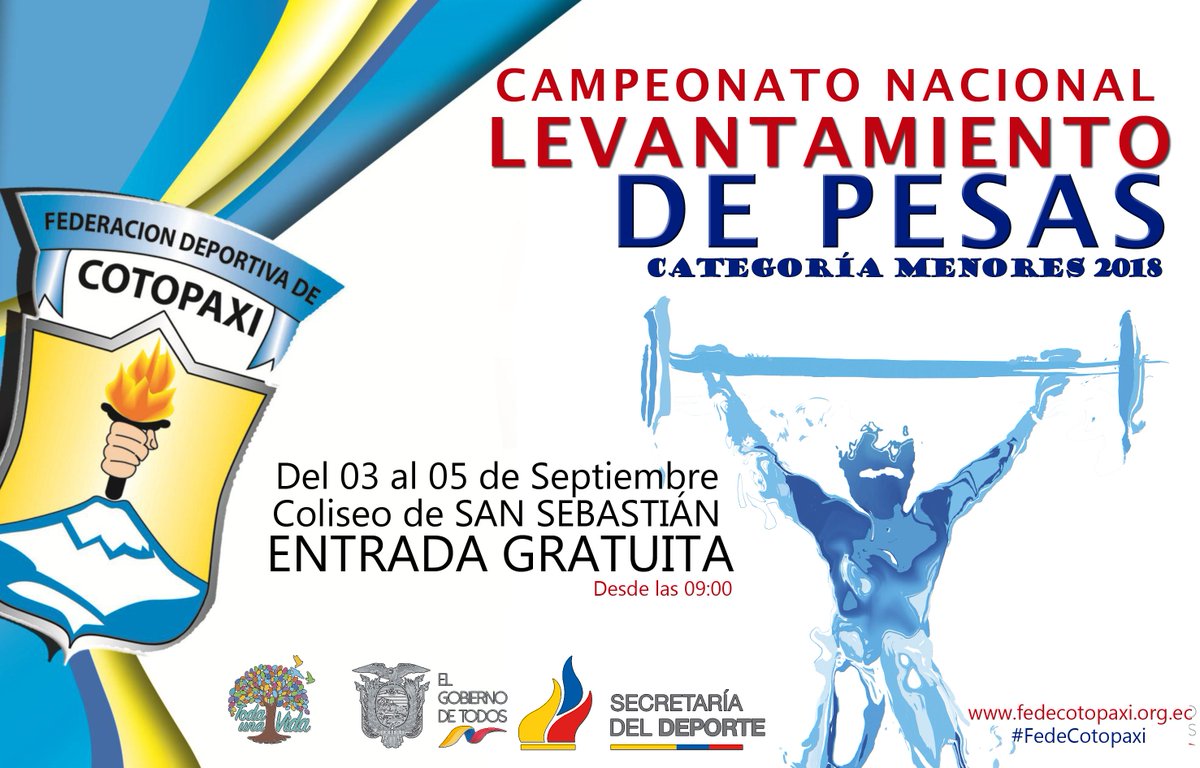 FedeCotopaxi's tweet photo. [AVANCE] #NacionalMenores2018 #LevPesas  🏋️♀️ 🏋️♂️

COTOPAXI ES PROTAGONISTA EN EL CAMPEONATO NACIONAL DE LEVANTAMIENTO DE PESAS  💛 💙 ❤️

[RESULTADOS]  Info: https://t.co/hqKwjIIYuE https://t.co/qn7JIfgtYc