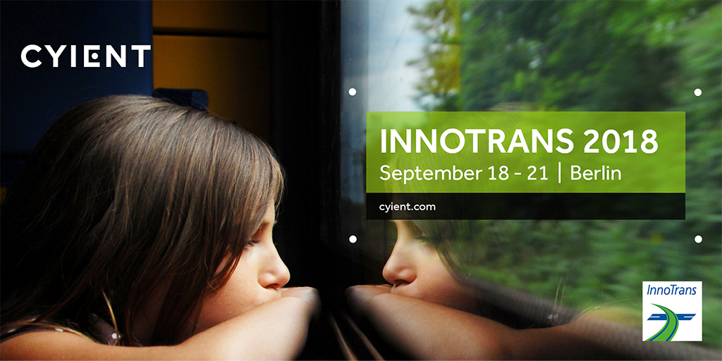 CyientRail's tweet photo. Discover some of the many transformational approaches in transport technology at #InnoTrans2018. Visit us at Hall 4.1, booth 321 to learn more. #FutureOfMobility @InnoTrans https://t.co/lliRxhKSHL https://t.co/rhrQWuBYrr