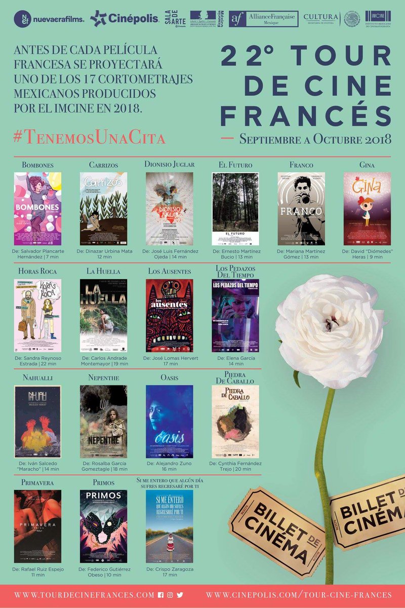 angelica_days's tweet photo. Faltan 5 días para el 22º Tour de Cine Francés y estos son los 17 cortometrajes que serán proyectados antes de cada función de las 7 películas francesas. 
#TenemosUnaCita con el #TalentoMexicano a partir del 7 de septiembre y hasta el 18 de octubre

#codigo1103 @fondo_forma https://t.co/GS6iwDuxc1