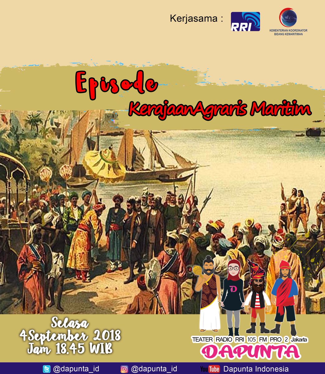 dapunta_id's tweet photo. Jam 18.45 WIB putar frekuensi radio kalian semua di 105 FM ada teater radio dapunta dalam episode Kerajaan Agraris Maritim kolaborasi ciamik @pro2jak dan @kemaritiman https://t.co/TwGC5Bt3HL