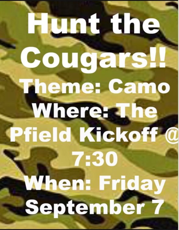Dress up and come support your varsity football team this Friday ! ❗️❗️ TO BEAT THE COUGARS