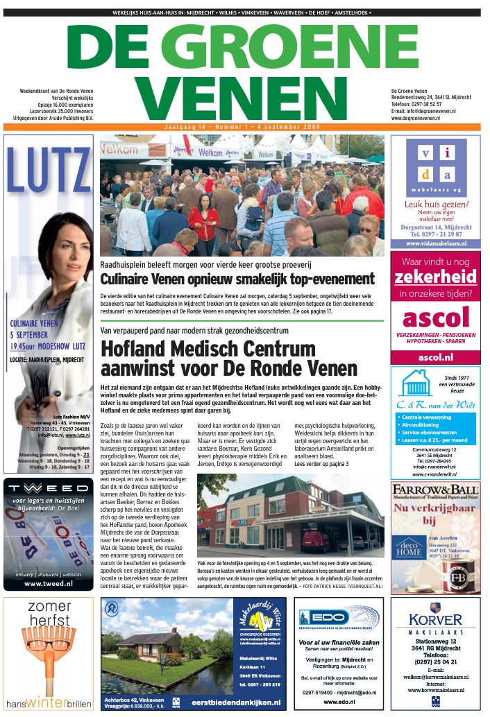 groenevenen's tweet photo. Vandaag precies 9 jaar geleden kwam De Groene Venen namens A-side Publishing BV voor het eerst uit!! Met een super tof team maken we wekelijks met heel veel plezier deze gratis weekendkrant voor @gemeentedrv https://t.co/mtG52XGsjH