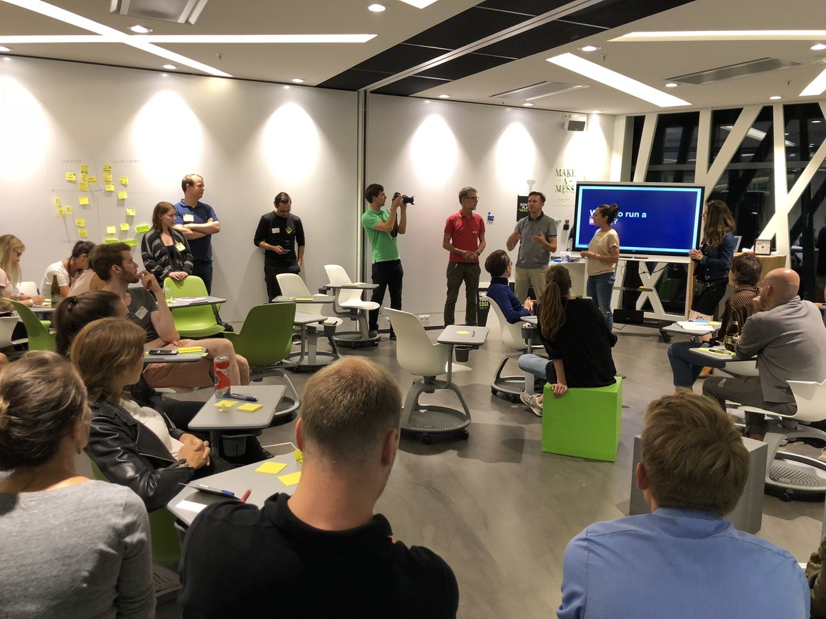 dsprint_academy's tweet photo. We really enjoyed sharing our perspective on how to run #DesignSprints properly & picking the #rightchallenge for a sprint, but also enjoyed sharing the stage with our 'frenemies' AJ & Smart :). #delloite #greenhouseberlin #designsprint #desigthinking https://t.co/sV96EVOP4X