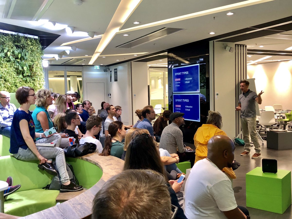 dsprint_academy's tweet photo. We really enjoyed sharing our perspective on how to run #DesignSprints properly & picking the #rightchallenge for a sprint, but also enjoyed sharing the stage with our 'frenemies' AJ & Smart :). #delloite #greenhouseberlin #designsprint #desigthinking https://t.co/sV96EVOP4X