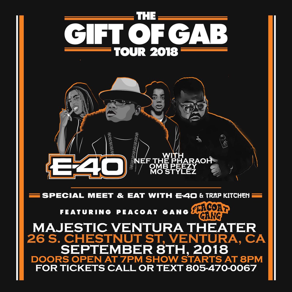 whoisblackbox's tweet photo. This SATURDAY itโs goin UP in #Ventura. Hit 562-485-9407 For Tickets #MoStylez #E40 #NefThePharoh #OMBPeezy #TrapKitchen #RT https://t.co/3YYx4TVwZa