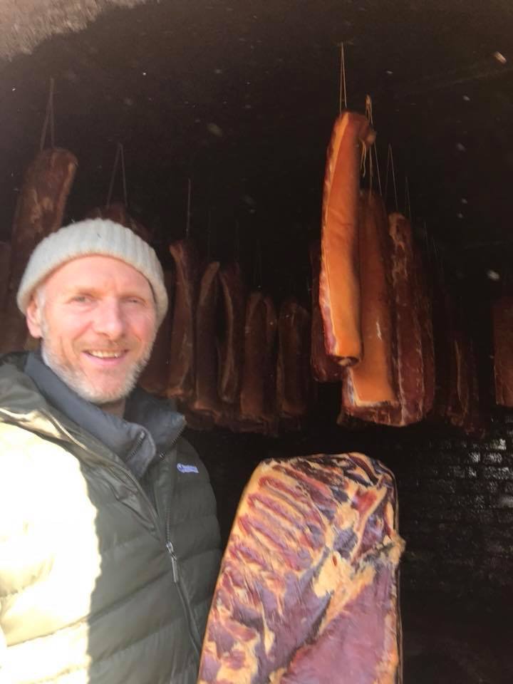 Rob ready for Ludlow Food Featuval this weekend with plenty of golden oak smoked bacon backs. Bring it on.