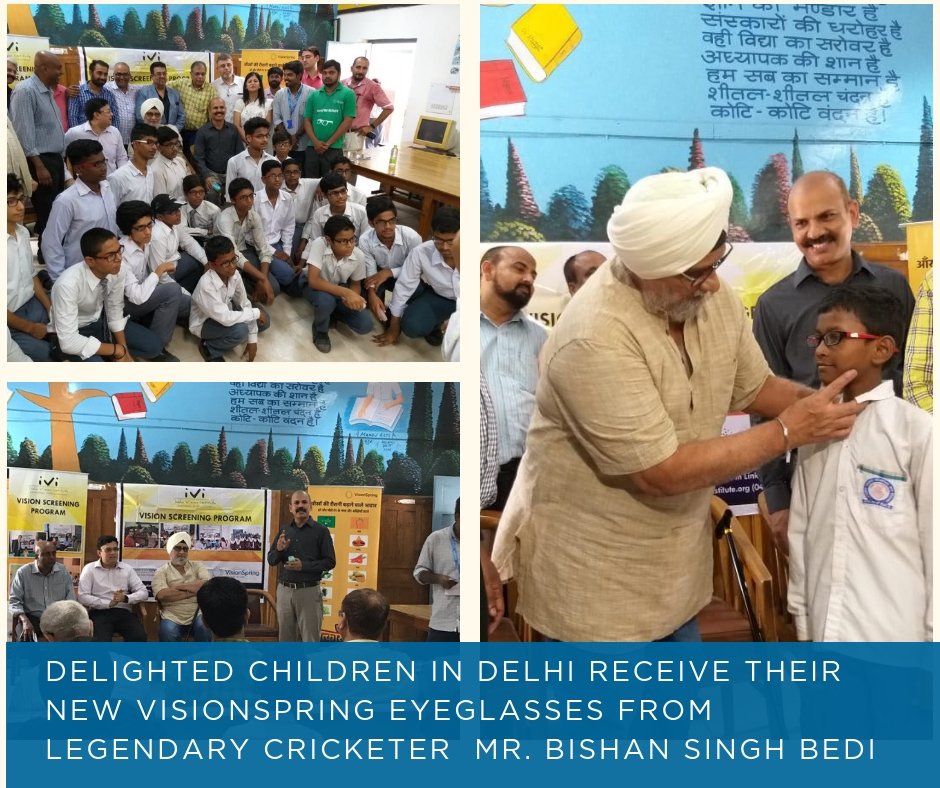 VisionSpring's tweet photo. Charged to have legendary #cricketer #spinner @BishanBedi at #Delhischool vision camp. Mr Bedi gave #Firstpair of @VisionSpring eyeglasses to #school children so they can #SeetoLearn.
#GlassesChangeLives, #SeetoLearn #Firstpair #Socent #NPCB #Delhi https://t.co/ZP8s7PQOJH