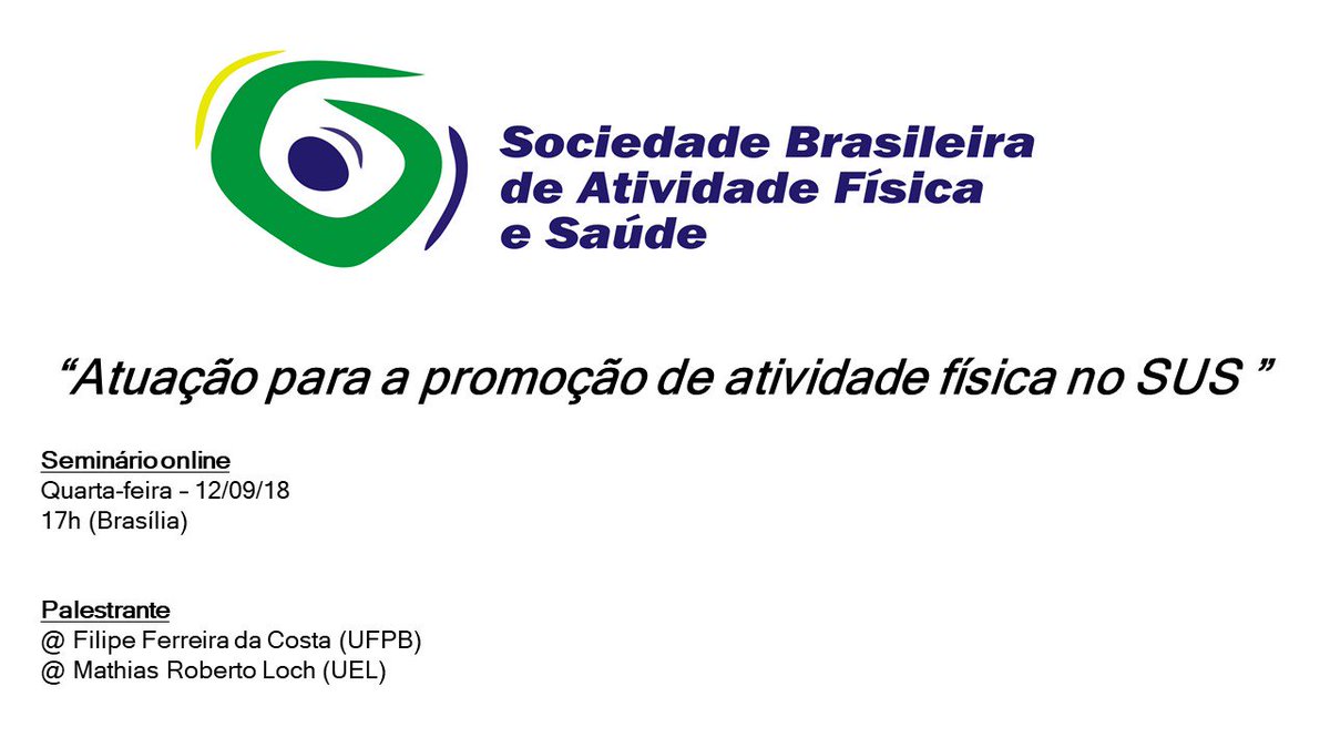 Sociedade Brasileira de Atividade Física e Saúde - (@sbafs_br) on Twitter photo Vem ai o 5º Seminário Online da SBAFS. Coloque na sua agenda.
Data: 12/09
Hora: 17h
Palestrantes:
Filipe Ferreira da Costa (UFPB)
Mathias Loch @mathiasroberto (UEL)
Em breve informações sobres as inscrições.
Seja sócio e participe da <a href="/sbafs_br/">Sociedade Brasileira de Atividade Física e Saúde -</a> Vem ai o 5º Seminário Online da SBAFS. Coloque na sua agenda.
Data: 12/09
Hora: 17h
Palestrantes:
Filipe Ferreira da Costa (UFPB)
Mathias Loch @mathiasroberto (UEL)
Em breve informações sobres as inscrições.
Seja sócio e participe da <a href="/sbafs_br/">Sociedade Brasileira de Atividade Física e Saúde -</a>