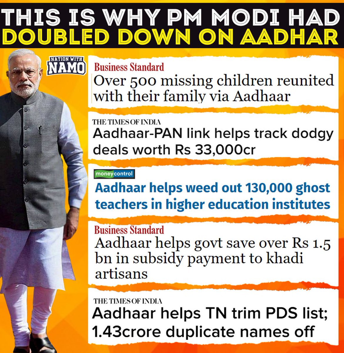 ind_compass's tweet photo. When @narendramodi became the Prime Minister of India, he had the choice to junk #Aadhar , but he turned it around instead.

#4yearsofModi #AccheDin https://t.co/R6DhO4Q6eT