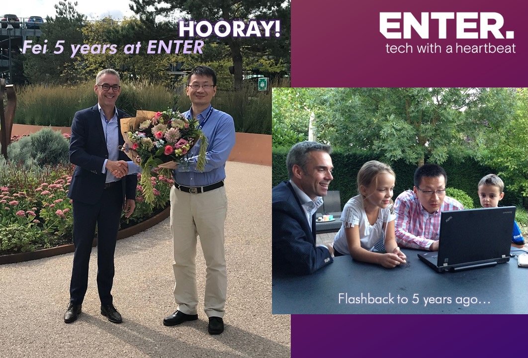ENTER_NL's tweet photo. Yes, it is again celebration time at ENTER! We are proud of Fei his 5th anniversary at our team. #techwithaheartbeat https://t.co/TnyhcB74wt