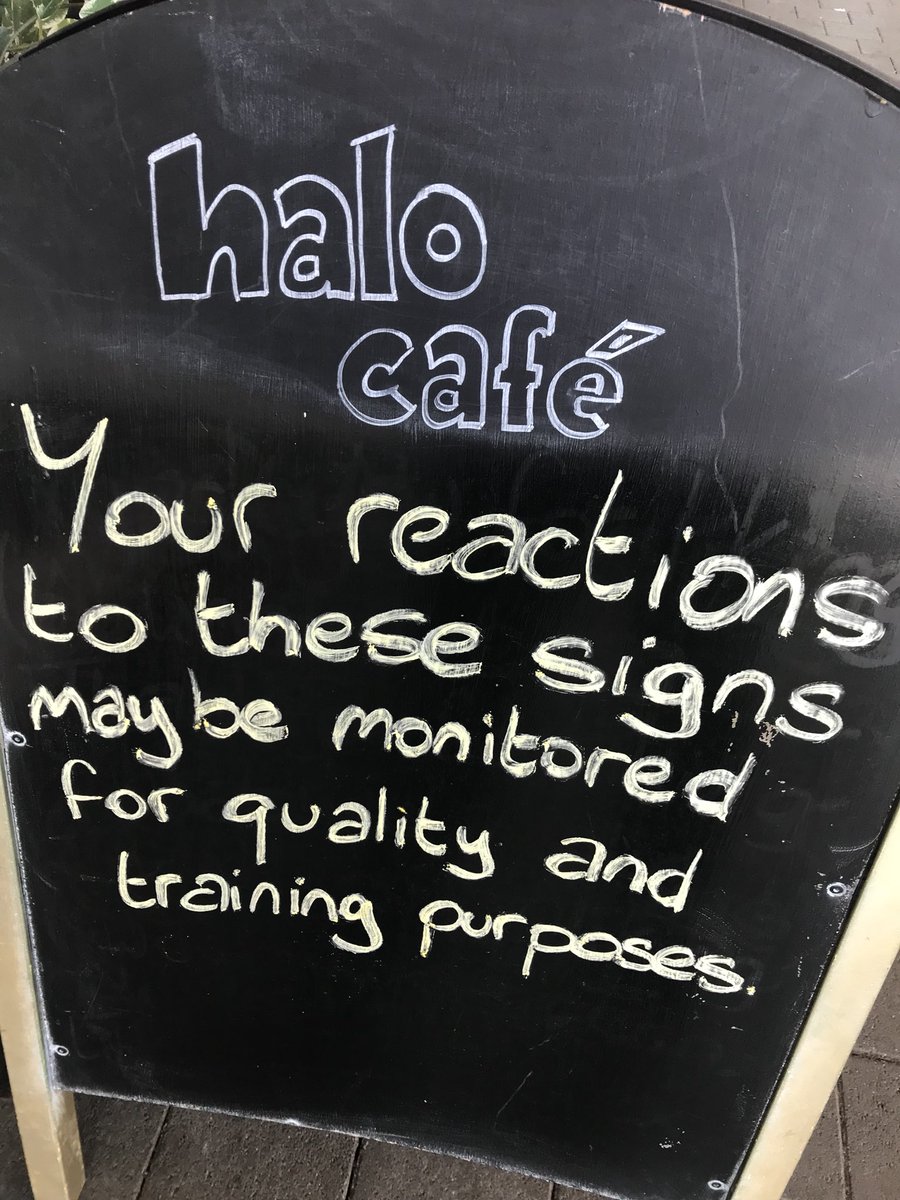 HaloCafe's tweet photo. As part of our quality and training program your reactions are important to us. Reading and weeping is a common reaction. #CafeSigns #AudioDescription https://t.co/g7aZND0Seh