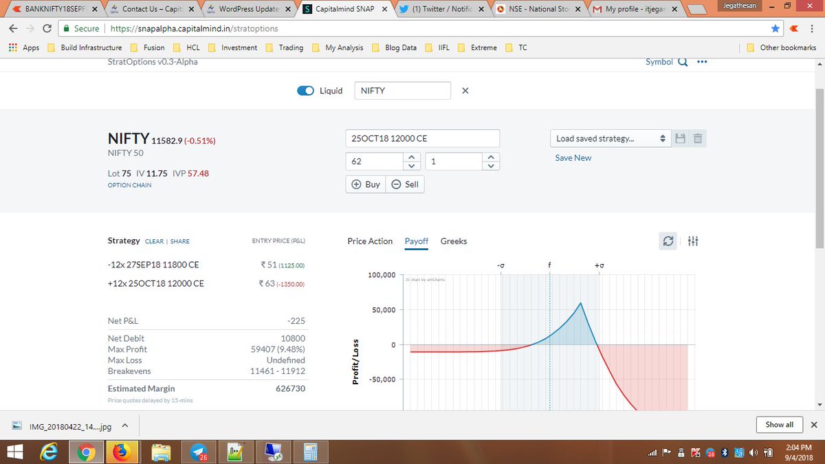 itjegan's tweet photo. Created #callcalendar at 11800 & 12000 to hedge #putcalendar at 11600 and to exploit the excess premium in Nifty. #optionstrading https://t.co/2rcNqkWV6C
