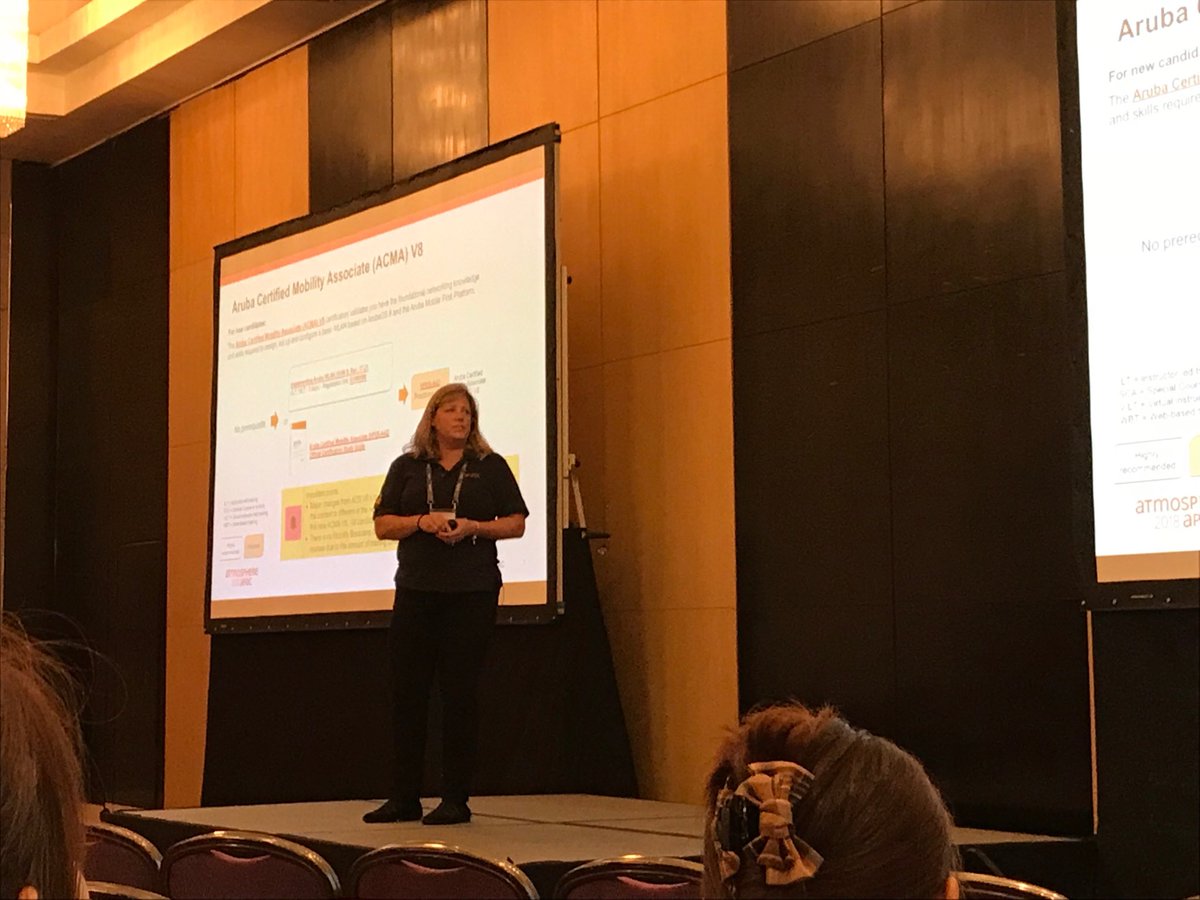 trainingops's tweet photo. The awesome @kimberlyAgraves presenting the Aruba certification structure at #ATM2018APAC. https://t.co/QRrF74ZLnT
