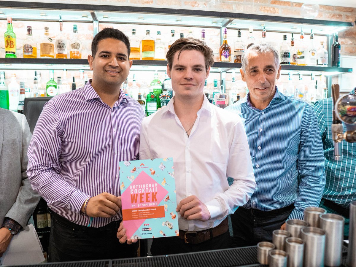 NottinghamBID's tweet photo. . @HartsNottingham picked up the award for best cocktail in the Twist on a Classic category. Congratulations to Aidan who created the fantastic Hart of a Lion cocktail with Apricot Consomme &amp; dandelion infused Chase vodka with a lemon kick! #NottmCocktailWeek https://t.co/kzo3YBzhQ5