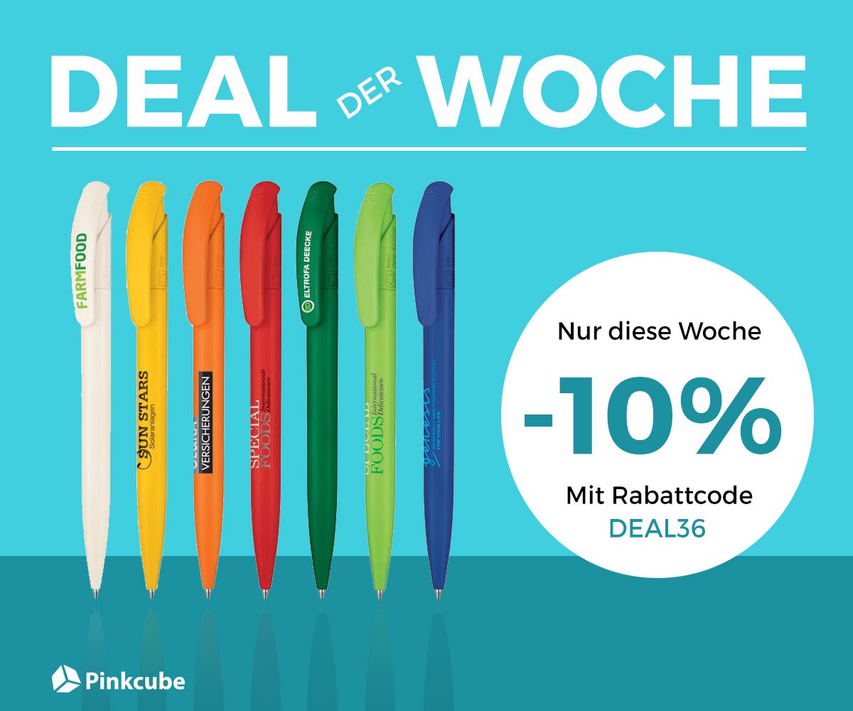 Deal dieser Woche: Senator "Nature Plus" Kugelschreiber.
Sichere dir bis einschließlich 07.09.2018 10% Rabatt mit den Rabattcode "DEAL36".

➜ pinkcube.de/werbeartikel-s…
➜ goo.gl/E3GUf6