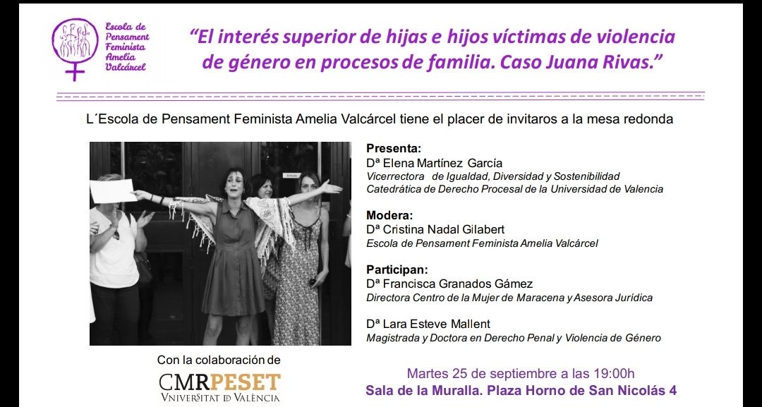 Desde <a href="/escolapfav/">EPensFeminista</a> tenemos el placer de invitaros. Mesa refonda sobre la situación de hijos e hijas y su protección. <a href="/JuanaRivasLucha/">Juana Rivas</a>