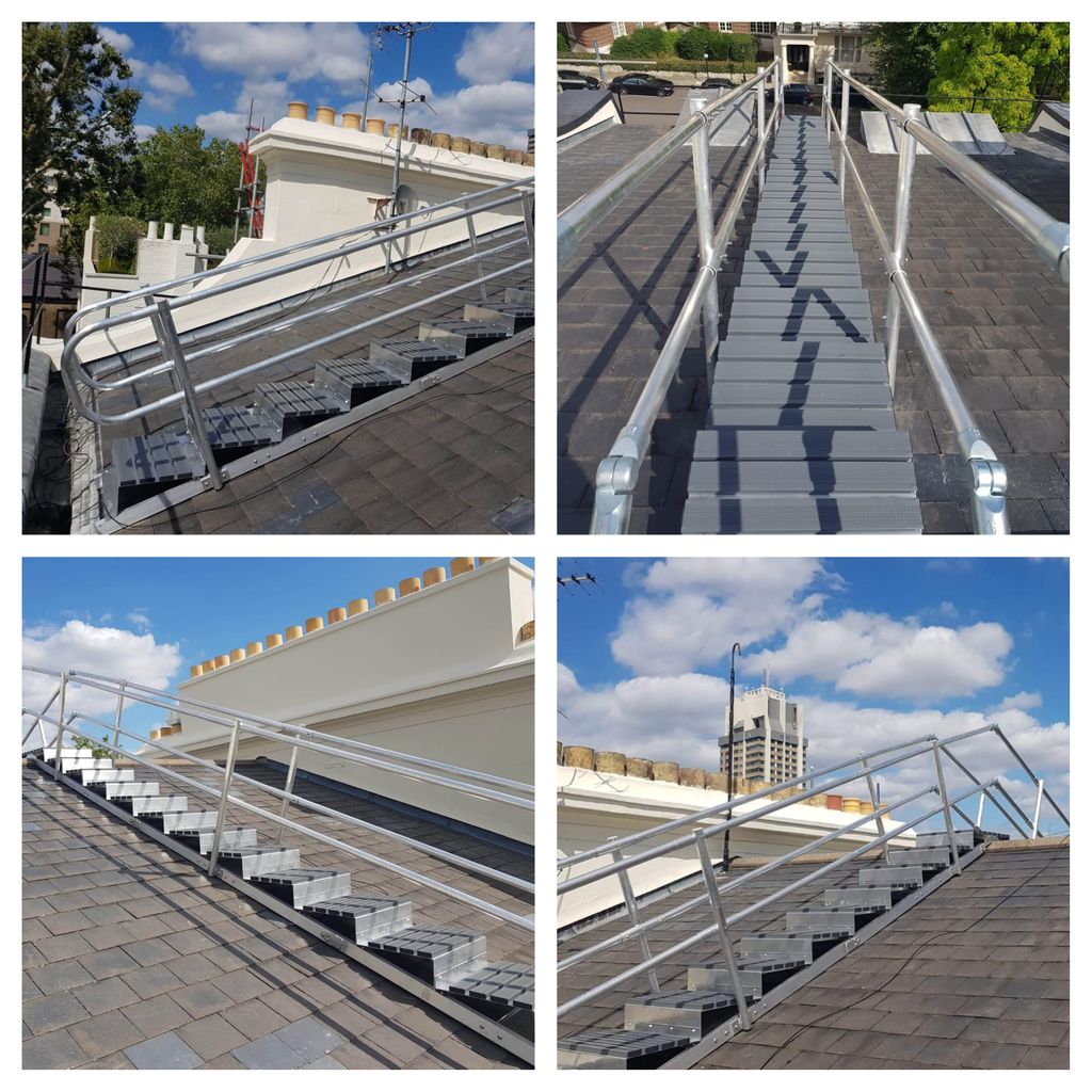 AltusSafety's tweet photo. Check out this freestanding stepped walkway for this property in Knightsbridge.
Access was needed over the existing slate roof for regular gutter maintenance. 
To avoid any penetrations to the roof our weighted UPVC walkway was the ideal solution.
#roof 
#construction 
#safety https://t.co/uQzGa4Uh6O