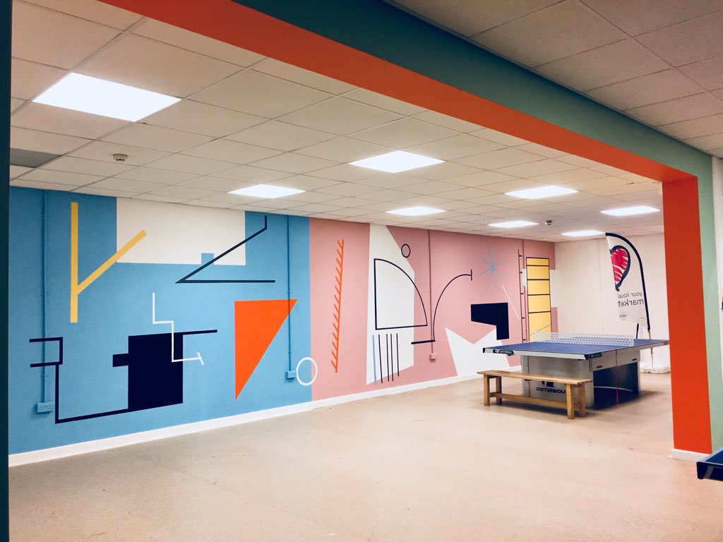 Steady progress on the mural at the Queensgate Market in Huddersfield.
#artandarchitecture #sitespecificart #abstractcomposition