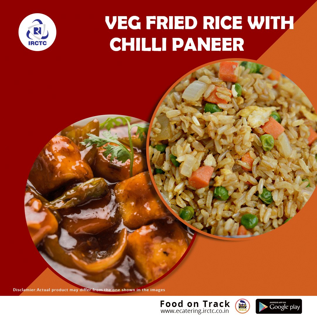 eCateringIRCTC's tweet photo. "Delicious fried rice served with flavourful Chilli Paneer to ensure your journey is yummy and enjoyable. Order Now: https://t.co/xVQsH5Hqbf or Download the #FoodonTrack App
Android App: https://t.co/691wgPV3vo
iOS App: https://t.co/Hkfv53VfUc https://t.co/1GGuqNFdfy