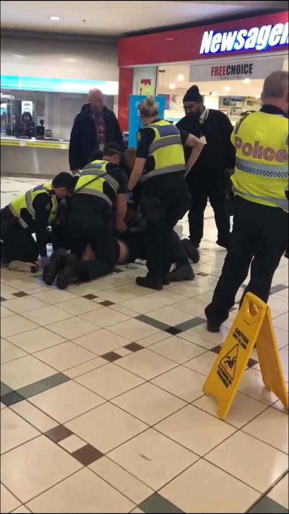 hipstergeddon's tweet photo. Box Hill :  5 of Melbourne's Finest and a few @tramcops take down a fare evader this evening at Box Hill : remember to tap on kids #myki https://t.co/FIGoODtqiY