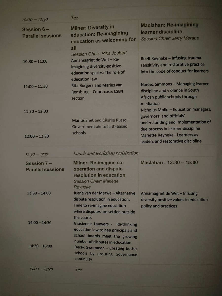 annamagrietdW's tweet photo. Day 3 and day 4 at #SAELA2018 
#EducationLaw https://t.co/TQFQWgS3Z4