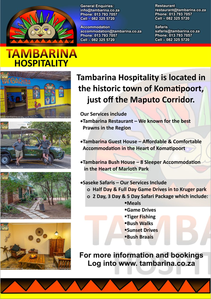 Tambarina Hospitality is located in the historic town of Komatipoort, just off the Maputo Corridor. This tranquil homestead is within close proximity to the world-renowned #KrugerNationalPark
tambarina.co.za 
#travelling #TTOT #wanderlust #RTW