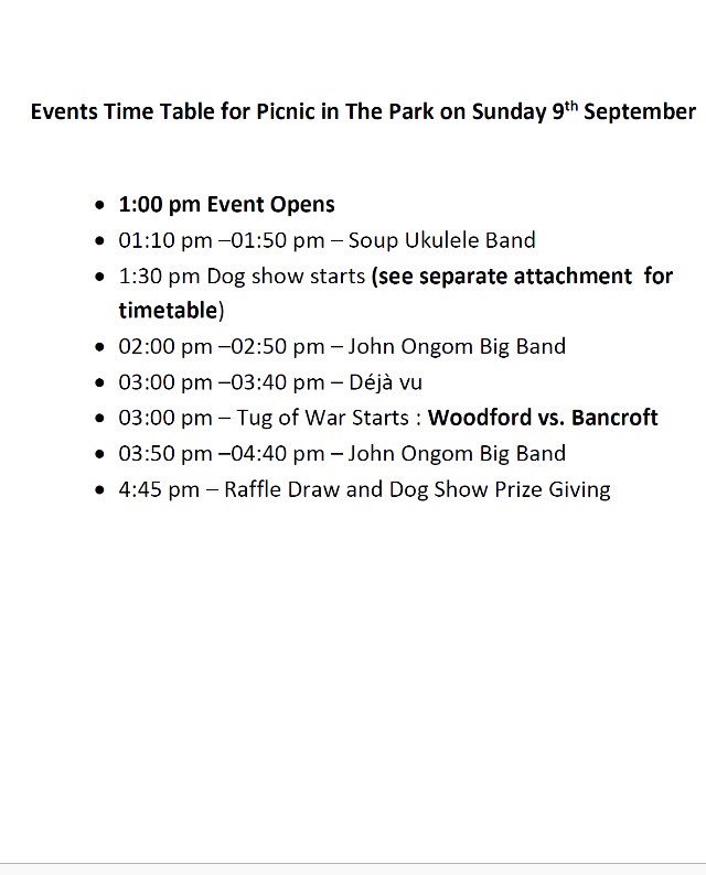 Great music lineup at the picnic in the park this Sunday! In the Highams Park! Free event all welcome! Thanks to Nigel Mear x