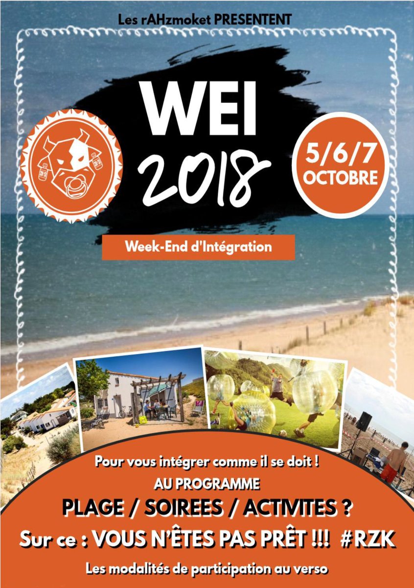 ismanscesi's tweet image. Le #WEI2018 organisé par les #rAHzmoket du #BDE se déroulera du 5 au 7 octobre prochain ! 😜

➡️Au programme : plage 🏖️ soirées 🍻 activités 🏈 L'occasion de se retrouver, de se découvrir et d'intégrer les nouveaux arrivants 😊

Inscris-toi dès maintenant !