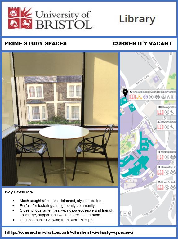 BristolUniLib's tweet photo. #locationoftheweek #currentlyvacant #availablenow! https://t.co/CGJoCwlYwn