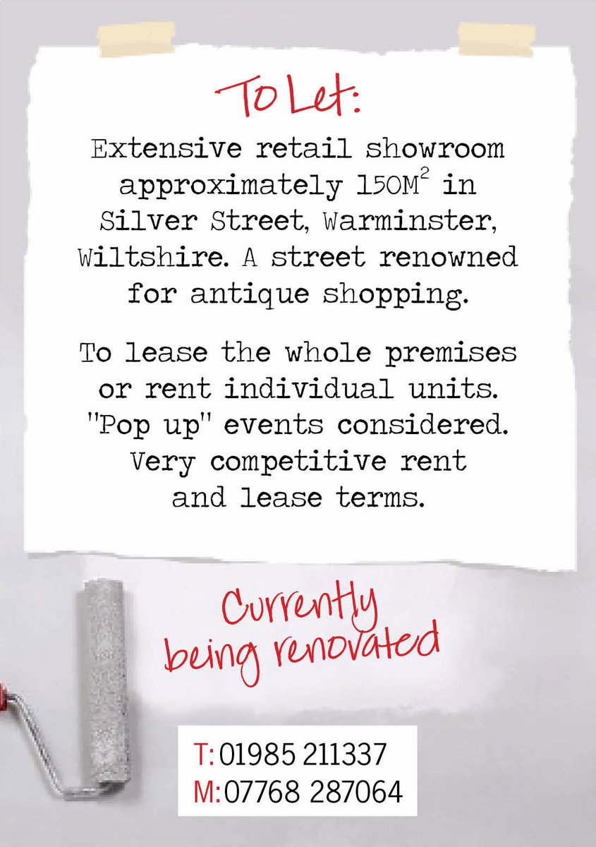 Vintagexplorer's tweet image. Retail premises to let in Warminster. Contact them directly for more information. Please RT. #shoptorent #warminster #antiqueshop #popupshop #premisesavailable