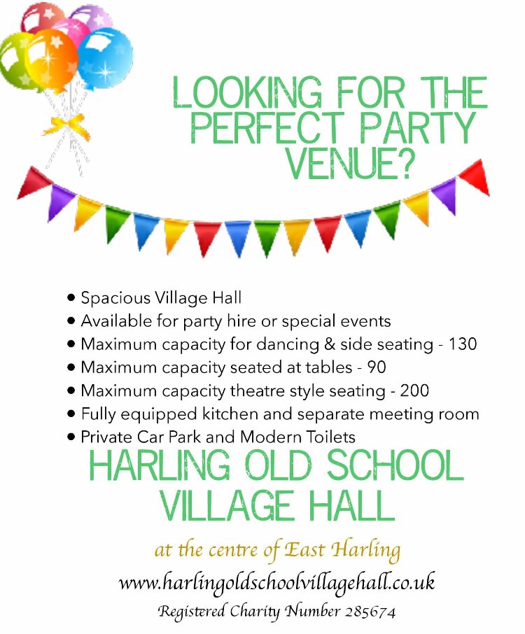 HarlingOld's tweet photo. Looking for the perfect party venue? Look no further. #eastharling #southnorfolk #kenninghall #attleborough #villagehall #partyvenue https://t.co/fvHEXMXrfv