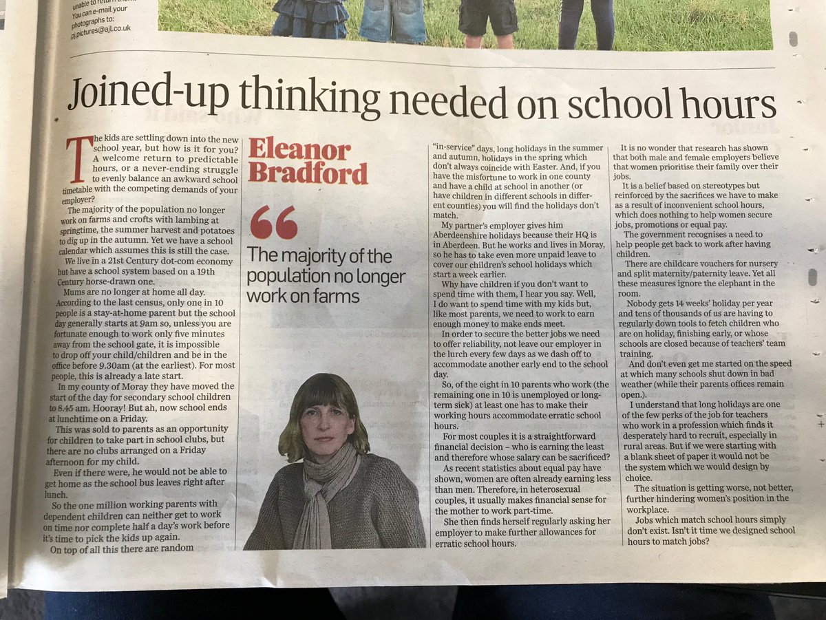 WeAreSpey's tweet photo. Yesterday's @pressjournal featured the first @Eleanor1009 monthly column. This month she discusses the lack of cohesion between school timetables and the 21st Century working week.
#agencylife #newspapers #editorial #columninches https://t.co/8uhqTNfxMI