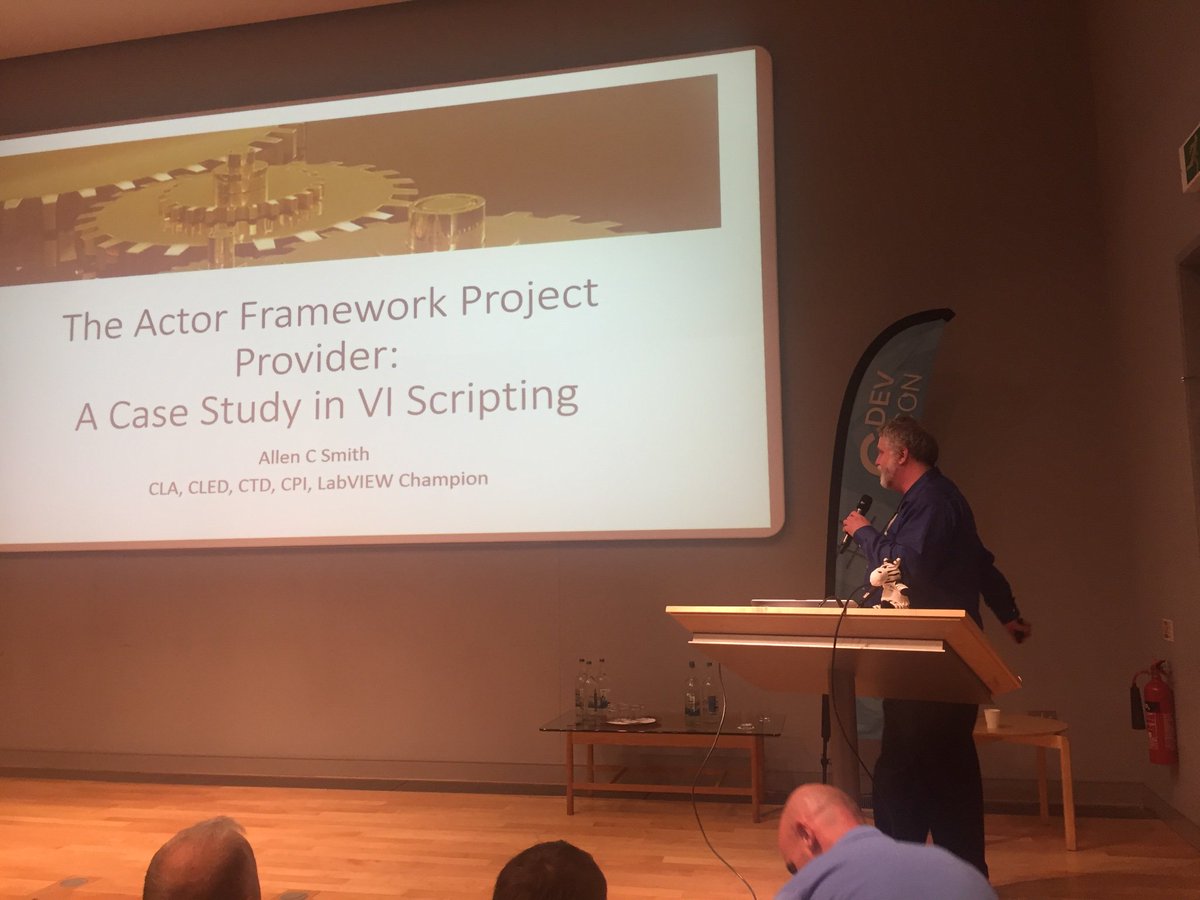 TheTestStander's tweet photo. #GDevCon - Allen C Smith on VI Scripting to make tools like the Actor Framework Project Provider with the assistance of the Zebra... https://t.co/UZEbpaSSi6